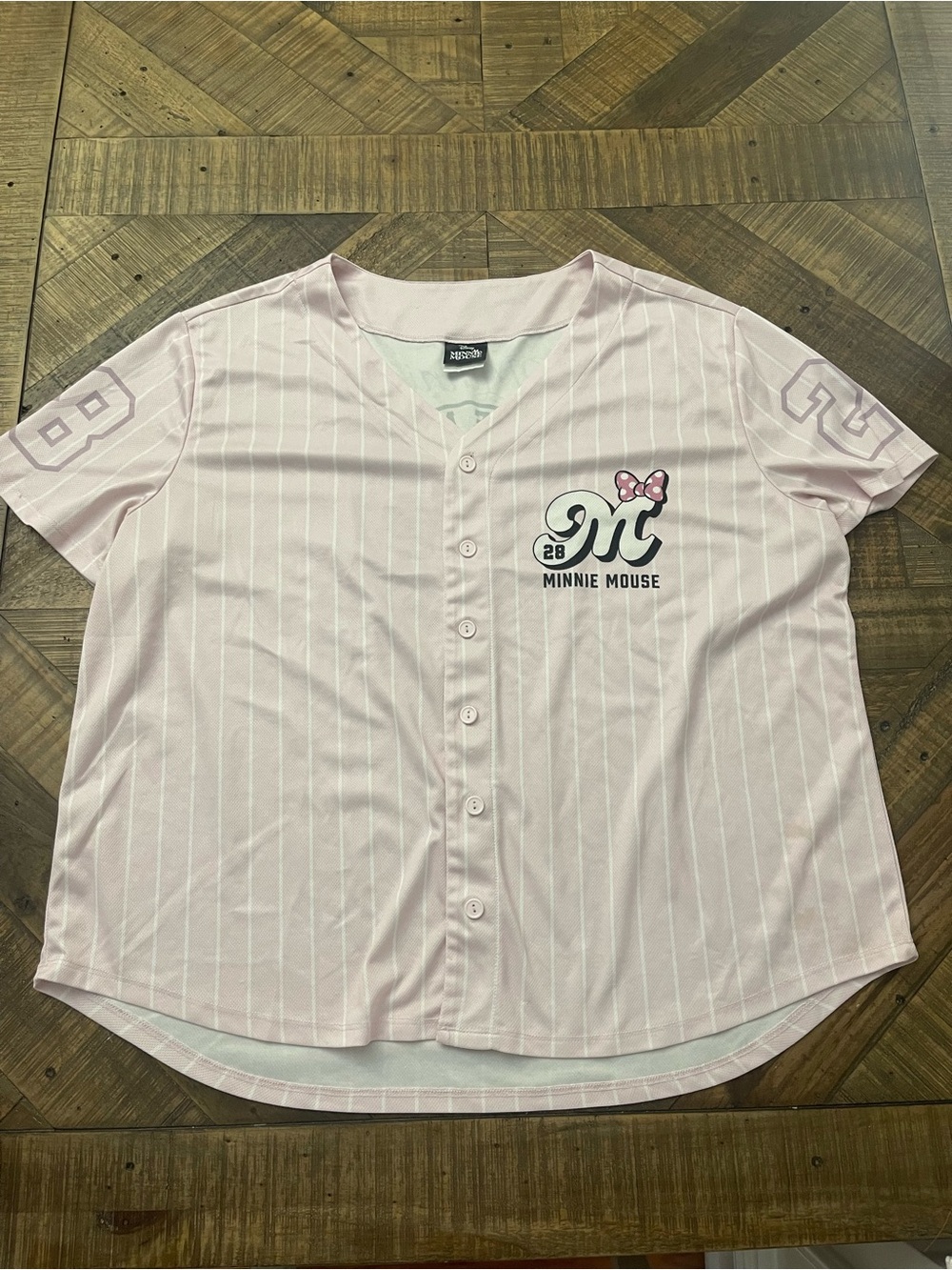 Official Disney Minnie Mouse Pink Pinstripe Baseball Jersey – Women’s Plus Size
